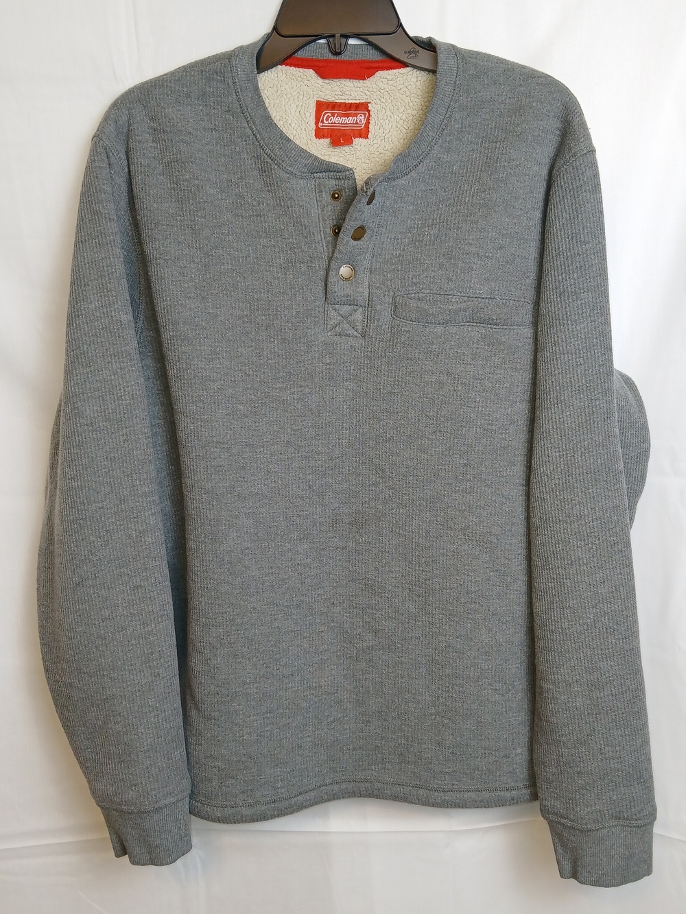 Coleman Heather Gray Henley - Sherpa Lined - Waffle Pullover for Men - Large